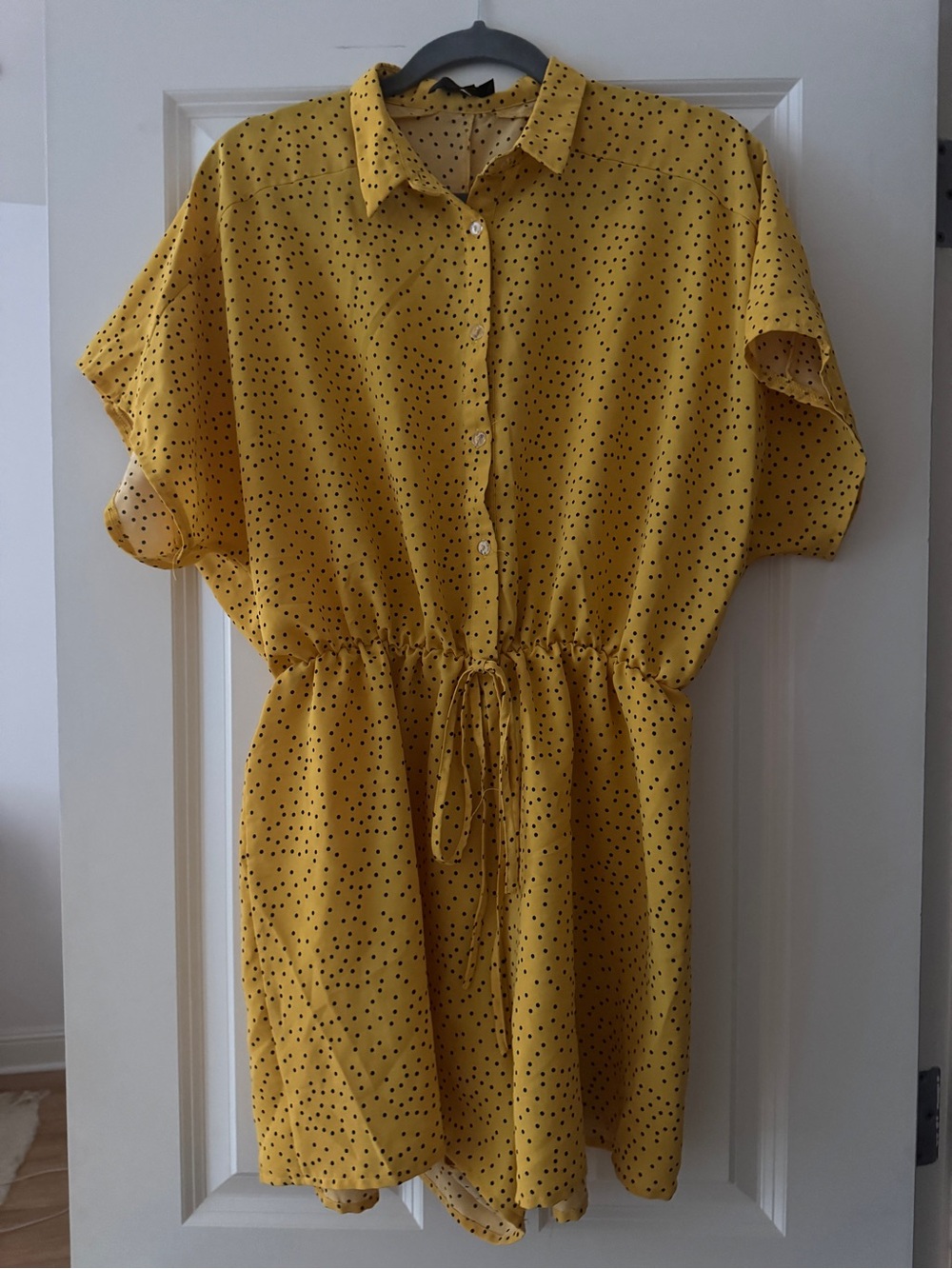 AX Paris Yellow Polka Dot Button-Front Drawstring Shirt Dress with shorts